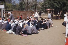 sl44 Original slide 1950’s Red Kodachrome Japan women men kids sitting 930a picture