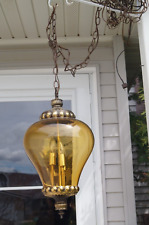 Vintage 1970s MCM Falkenstein Amber Glass Swag Lamp Light - Signed - 20