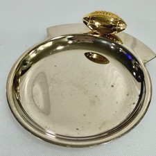 Trinket Dish W/ Gold Tone Football Taiwan Patina Vintage 1980s Chrome Valet picture