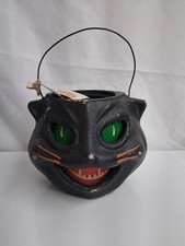 Vintage Seasons Gone By Black Cat Paper Mache Pail Bucket Lantern Halloween 1999 picture
