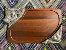 Vintage Norleans Cow Head Cutting Board Meat Carving Beef Cattle Made in Japan picture