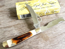 VTG Frost Cutlery One Eyed Jack Trapper Second Cut Bone Stag Handle in Box Knife picture