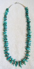 Navajo Indian Kingman Turquoise Nuggets & Sterling Silver Bench Beads Necklace picture