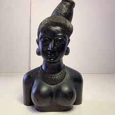 Vintage Malaysian Hand Carved Ebony Wood Female Bust 12