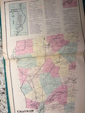 Map of Chatham, NY from 1873 atlas - with North Chatham inset picture