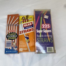 Vintage Flexible Drinking Straws Lot Glad Super Sippers Scoopy's OPEN boxes picture