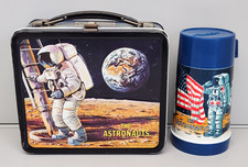 Vtg 1969 Aladdin The Astronauts Metal Lunch Box NASA Apollo 11 Moon w/ Thermos picture