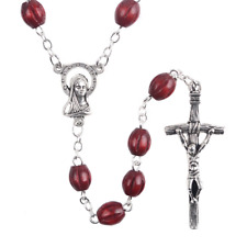 Catholic Town Our lady of Grace centerpiece rosary w/ oval wood beads ROSCW-RED picture