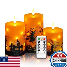 Halloween Flameless Candles Remote Orange LED String Lights Set of 3 Battery picture