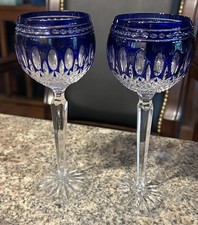 Set Of 2 Waterford Crystal Clarendon Cobalt Blue Hock Wine Glasses Elegant 6 OZ picture