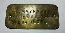 Antique 1892 Brass Name Plate Stamped Funeral Casket Andover NH Memorabilia 3” picture