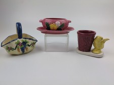 Vintage Maruhon Ware Ceramic Pottery Sugar Bowl & Chick Planter Set 3 Pcs picture