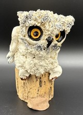 Vintage Spaghetti Clay Pottery Owl On Wooden Perch picture