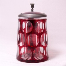Antique German/Bohemian Glass Beer Stein Ruby Flashed and Circle Cut c.1860s picture