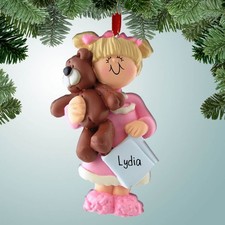 Personalized Girl Holding Teddy Bear - Blonde Hair picture