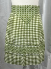 Vintage Green White Gingham Check Skirt Smocked Embroidered A-Line Cottagecore picture