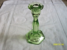 Vintage Hexagonal VASELINE URANIUM  ? glass candlestick  Green 7.5