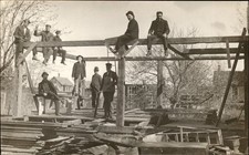 Men on timber frame Construction Carpernters GREAT IMAGE C1910 RPPC bhn picture