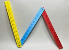 Vintage Woolworth Woolco Folding Meter Stick Ruler, 12 in Plastic Multicolor SAE picture