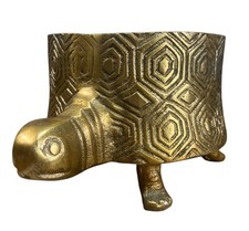 Tommie the Turtle Suculant by Accent Metal Gold Vintage Planter Round  4.5 x 5.5 picture