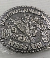 Brand New National Finals Rodeo Hesston 1984 Cowboy Buckle Vintage Brand  picture