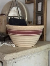Antique Hull Maroon stripe yellow ware Mixing Bowl. Stained and Crazed  picture