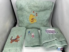 Vtg 4pc Winnie The Pooh Spring Maid Teal Bath Hand Towel Washcloth Set Cotton picture