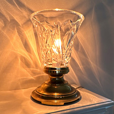 Stiffel Crystal and Brass Torchiere Accent Table Lamp Cord Switch 7.5” picture