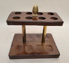 RARE Vtg HEIRLOOM/Bosca Leather & Brass 8-Pipe Stand~Holder  picture