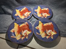 Set Of 4 Jered Holmes Goldfish Nantucket Andrea by Sadek Gold Blue Plates picture