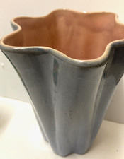 Vintage Red Wing USA Pottery Vase #887 - Blue Exterior & Pink Peach Inside 7.5” picture