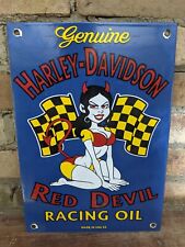 VINTAGE '53 HARLEY-DAVISON RED DEVIL MOTORCYCLE PORCELAIN SIGN 13