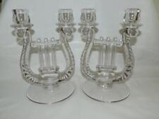 2 Vtg Fostoria Elegant Double Crystal Clear Liar Harp Candleholders 8” Heavy picture