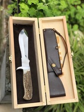 Handmade Knife German Style Fixed Blade Stag Handle Leather Sheath with Box gift picture