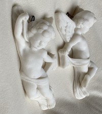 VINTAGE Cherub Angel Plaster Chalkware Wall Hanging Pair Made in Greece picture