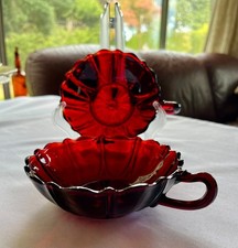 Anchor Hocking Royal Ruby Red Oyster And Pearl Single Handle Dish Set of 2 picture