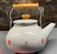 Vintage Lincoware Enamel Tea Pot Kettle Forever Yours Corning Corelle Farmhouse picture