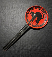 Vintage Halloween 1920s Germany Black Cat Tin Clapper Noisemaker picture