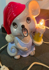 VTG 1981 Handmade Ceramic Christmas Mouse Night Light Lamp Santa Hat 9.5