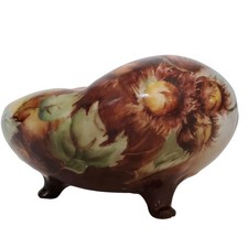 Antique BRC Bavaria Footed Nut Bowl Hand Painted Floral Gold Trim Signed N Kay picture
