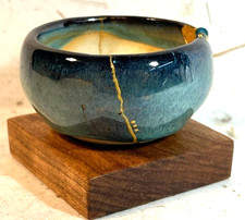 MINI Kintsugi Style Japanese Repair Technique, teal blue bowl, sea glass, VG picture