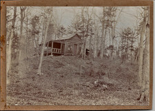 VINTAGE PHOTO-Early Cabin Located in Wooded Area Sepia Cabinet Photo picture