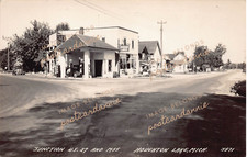 RPPC Houghton Lake MI Michigan Standard Gas Station Hwy 27 M55 Vtg Postcard C57 picture