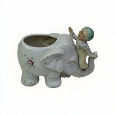 Vintage Small Porcelain Elephant Figurine Planter W/ Boy On Trunk JAPAN 3.5”Tall picture