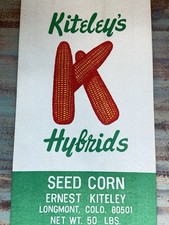 Vintage Kiteley's Hybrids Seed Corn Bag Longmont Colorado Farm Advertising 50 LB picture