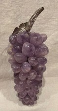 VTG Polished Amethyst Stone Purple Grape Cluster W/Metal Leaves ~ 970 gr, 7”x4” picture