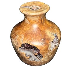 Vintage Burl Wood Vase Hand Turned  Small Intricate Details In Knots Texxture picture