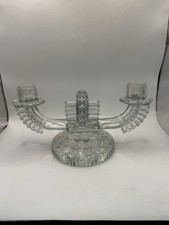 Vintage Clear Pressed Glass Double Arm Candelabra Candle Holder Art Deco Style * picture