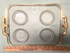 1950's Jeannette Glass Harp Rectangular Serving Tray and 4 matching coasters picture