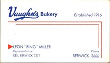 Vaughn's Bakery Business Card c. Berwick Exchange Leon Miller 1916 Blue Red picture